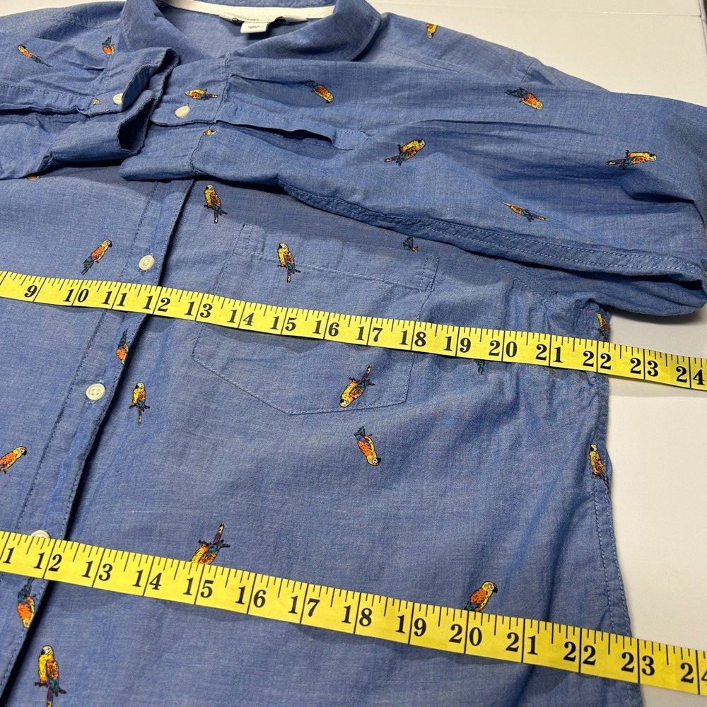 Old Navy Womens Chambray Button Down Shirt XL Cotton Tropical Parrots Resort AOP - Picture 7 of 8